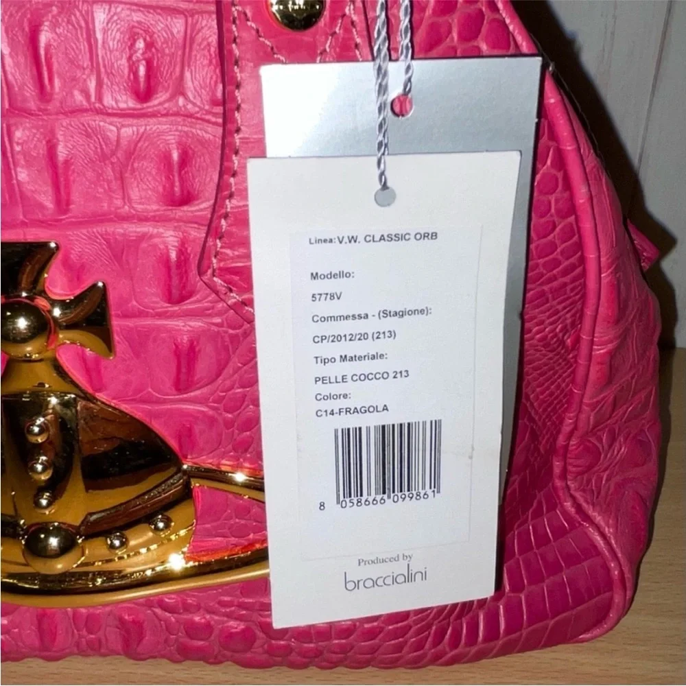 Vivienne Westwood Chancery Bowling Pink Croc Embossed Leather Bag NEW